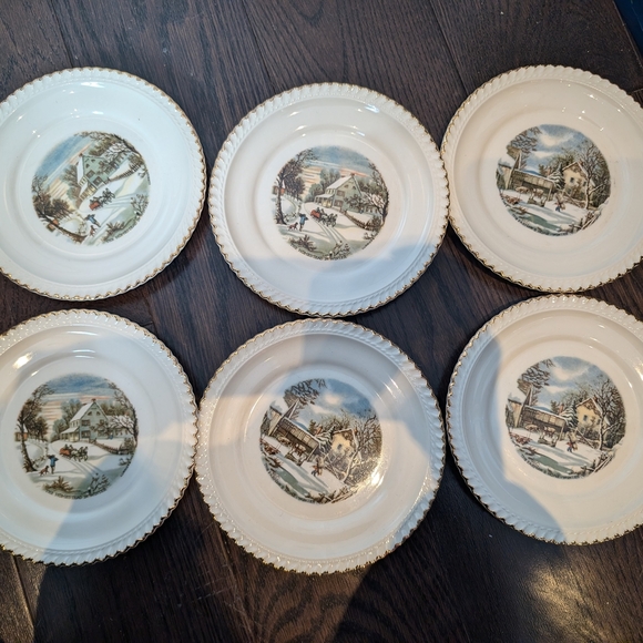 Harkerware Elegant Cream Dinnerware Set with Scenic Design 1 Large Plate 6 Side - Picture 6 of 11